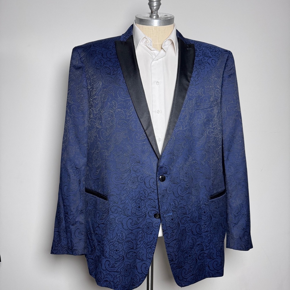 Tallia Tuxedo Blazer Mens 58L Blue Paisley Peak Lapel Two Button Formal‎ Jacket